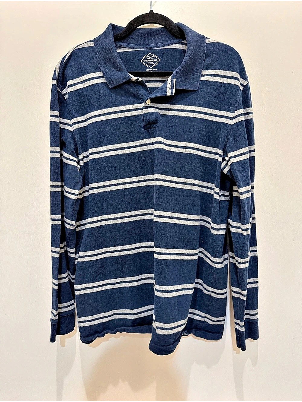 St. John's Bay Legacy Polo Long Sleeve Striped Shirt Blue & White